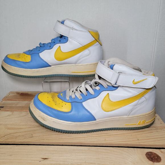 Nike Air Force One Mid Legend Blue Maize Hi-Top Sneakers - Size 10.5 - Picture 1 of 6